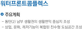 주요계획:동탄(2) 남부 생활권의 생활편의 중심지 조성, 상업, 문화, 레저기능이 복합된 친수형 도심공간 조성, 추진일정:2010년 6월 현상공모 시행, 2011년 마스터플랜 수립
